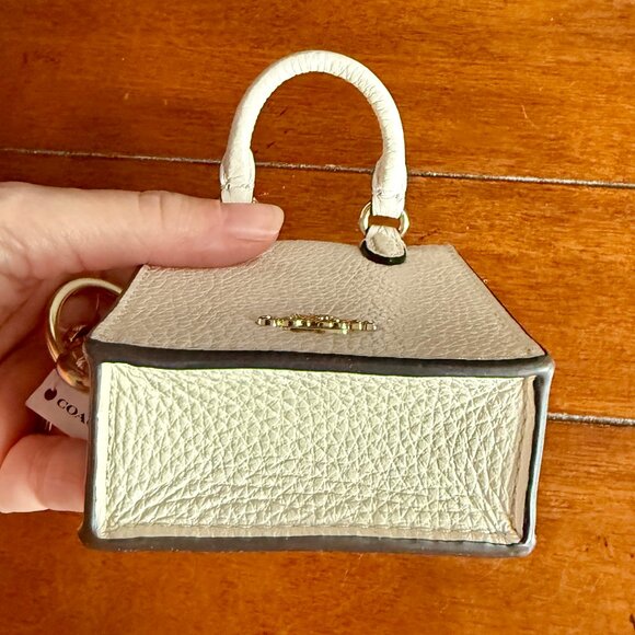 NEW Coach Chalk White North/South Mini Tote Bag Charm with Gold Hardware - Picture 6 of 8